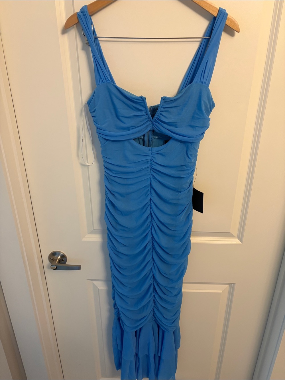 Lulu's Bright Blue Ruched Midi Dress with Sweetheart Bodice